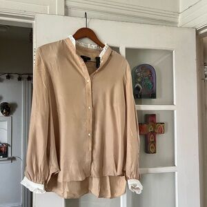 J. Crew Beige Blouse with White Trim